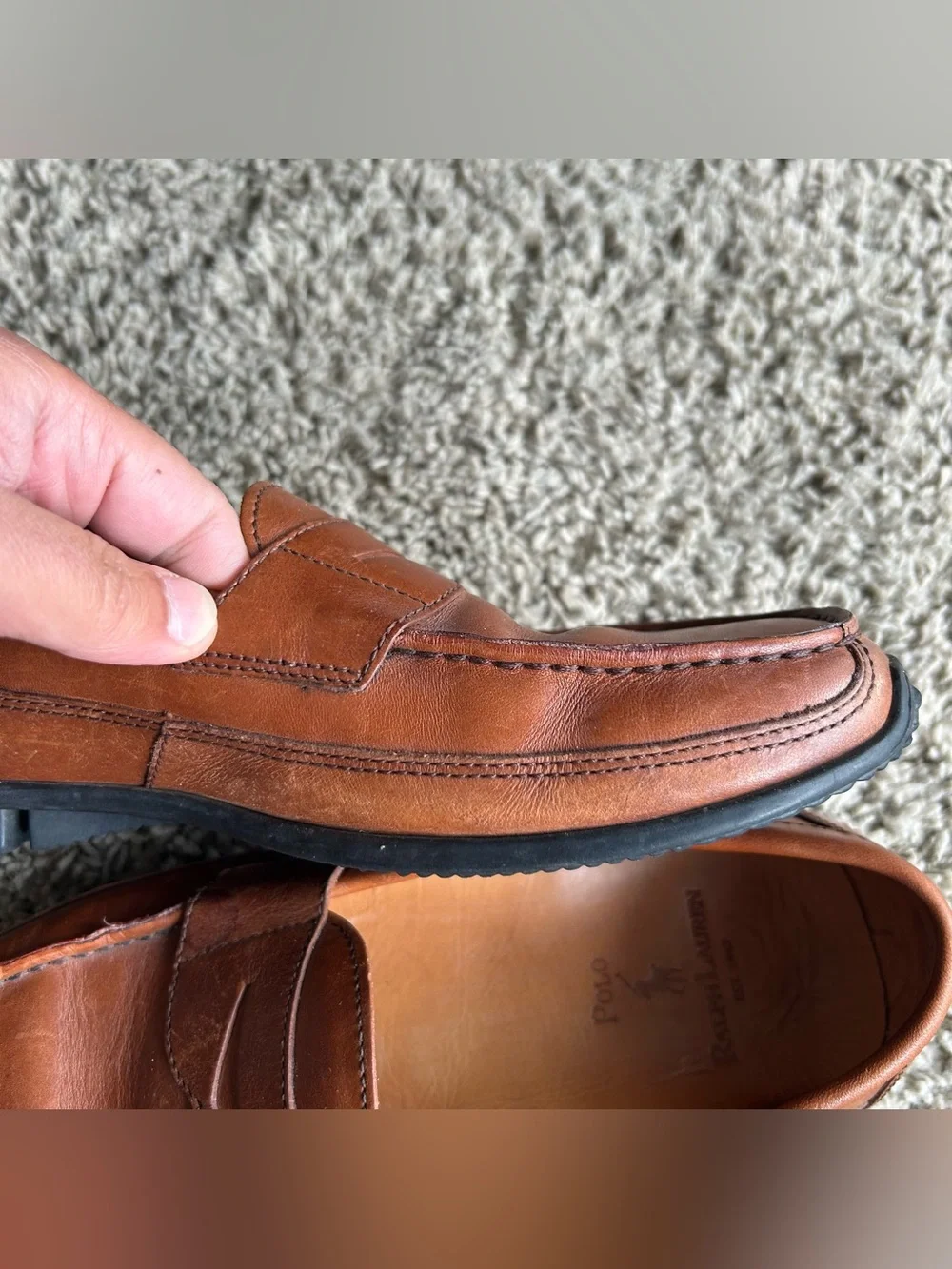 Polo Ralph Lauren Brown Leather Penny Loafers Mens 8 D Slip-On Classic Moc-Toe
